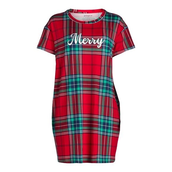 Sleepshirt Pajamas S/M or 2/3X Red Plaid Merry Lounge Top Sleep Gown Pockets New - Picture 1 of 4